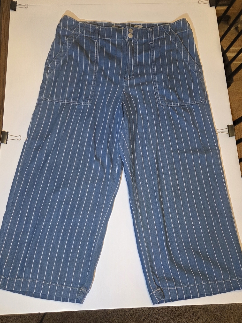 Seven7 Blue and White Pinstripe Wide-Leg Pants - Picture 2 of 11
